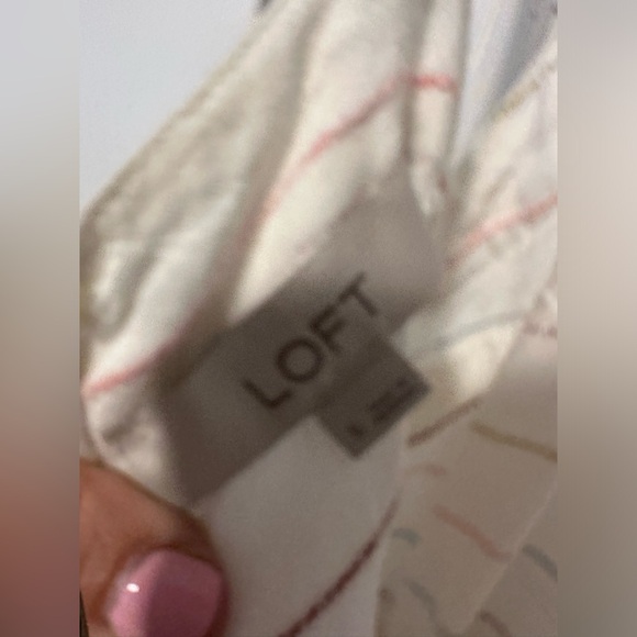 LOFT white tiered maxi dress with multicolored thread stripes, zippered up back. - Picture 3 of 3